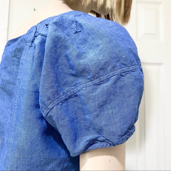 ANN TAYLOR Chambray Puff Sleeve Square Neck Blouse - Picture 5 of 12